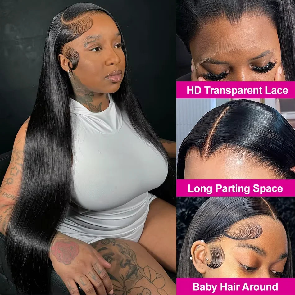 Umi 16-32 Inch 13x4 Hd Lace Front Wig 300% Density Brazilian Bone Straight 100% Human Hair Wigs Natural Black pre pluck Hairline