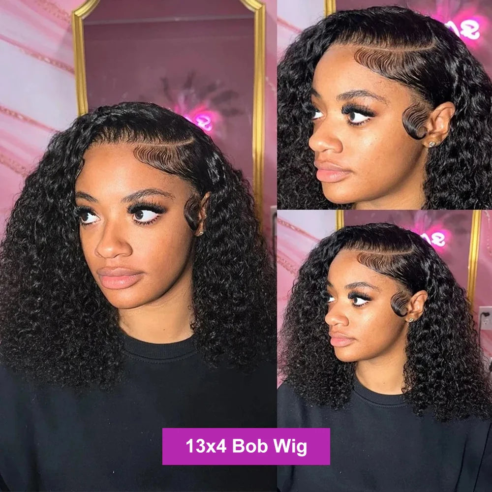 No Glue Deep Wave Lace Frontal Wigs For Women 13x4 7x5 Glueless Bob Wig Curly Human Hair Wigs 250 Density Ready to Wear