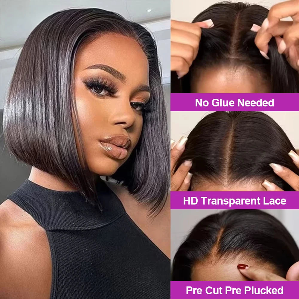 100% Human Hair Wig Glueless Braided Closure Hd Lace Frontal Wig Pre Cut Vietnamese Straight Short Bob Lace Front Wig for Women