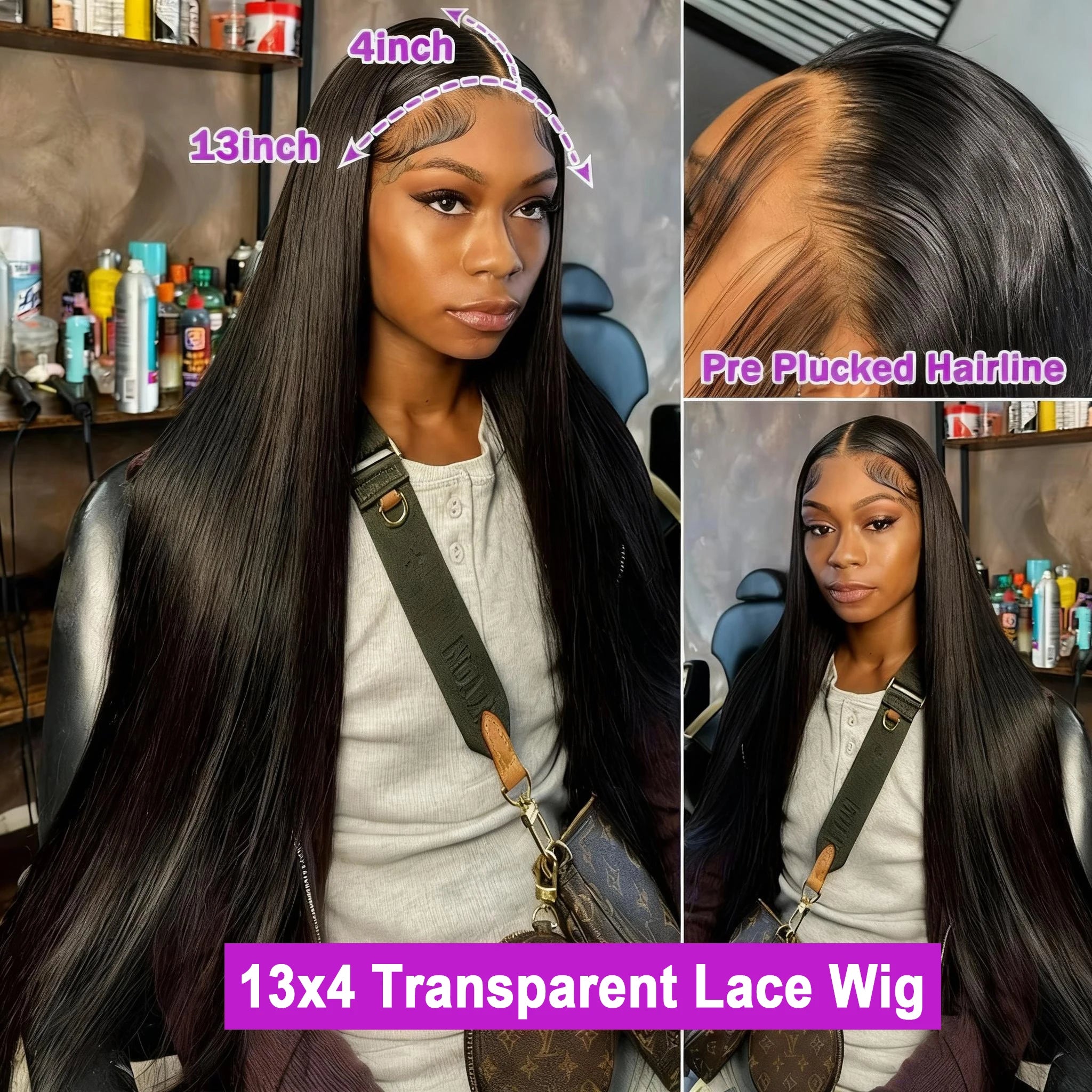 Umi 16-32 Inch 13x4 Hd Lace Front Wig 300% Density Brazilian Bone Straight 100% Human Hair Wigs Natural Black pre pluck Hairline